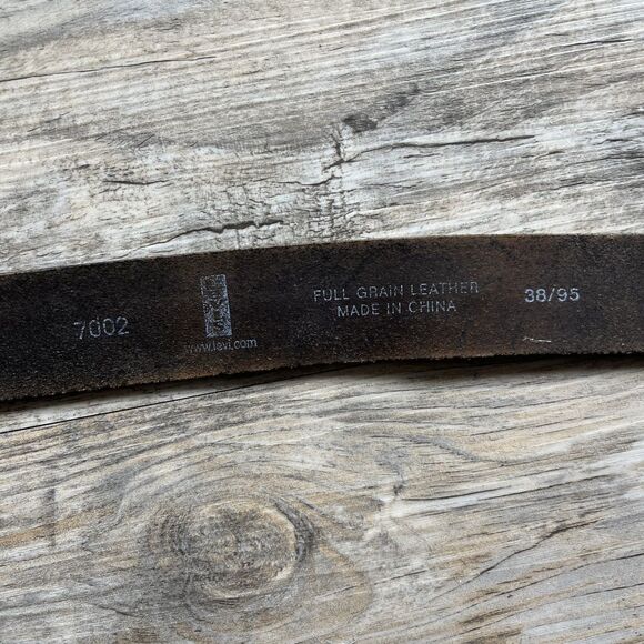 Levi Strauss Belt Leather Dark Brown Silver Square Buckle Name Logo 38/95 - Picture 4 of 10